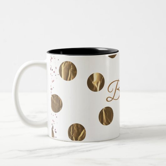 Bronze Imitate Shine Polka Dots Modern Trendy Chic Zweifarbige Tasse (Links)