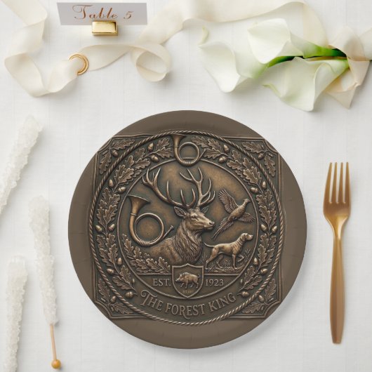 Bronze-Jagdemblem Pappteller (Hochzeit)