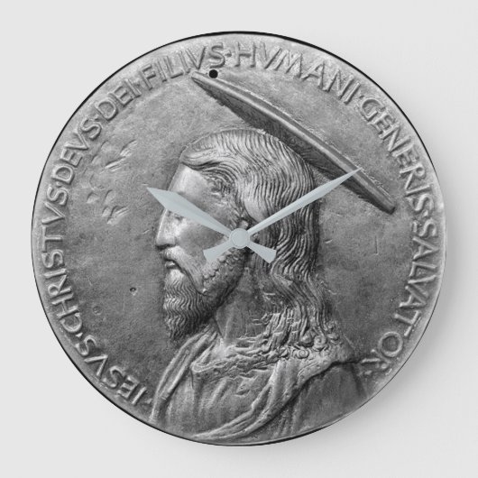 Bronze Jesus Christus Bildhauer Portrait Latin Tex Große Wanduhr (Vorderseite)