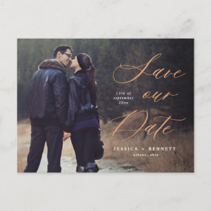 Bronze-Kalligrafie-Overlay-Foto Save the Date Postkarte
