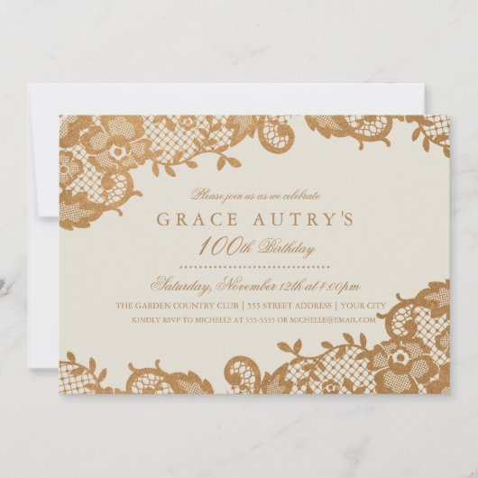 Bronze Lace 100. Geburtstag Einladung (Vorderseite)
