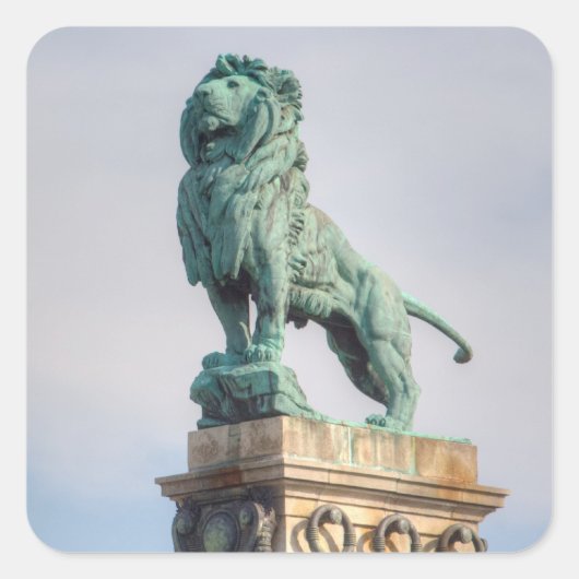 Bronze Lion Statue Quadratischer Aufkleber (Vorderseite)