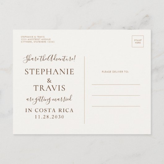 Bronze Map Hochzeit in Urlaubsort Save the Date Ankündigungspostkarte (Rückseite)