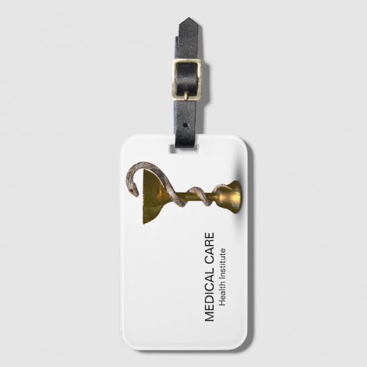 Bronze Medical Schlange Bowl Hygieia White Caduceu Gepäckanhänger (Vorderseite Vertikal)