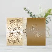 Bronze mit Elfenbein-Band-mit Monogramm Einladung (Stehend Vorderseite)