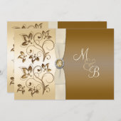 Bronze mit Elfenbein-Band-mit Monogramm Einladung (Vorne/Hinten)