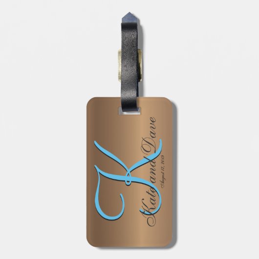 Bronze Monogram 🔑 Stilvolles Pecan Gepäckanhänger (Rückseite vertikal)