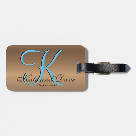 Bronze Monogram 🔑 Stilvolles Pecan Gepäckanhänger (Rückseite horizontal)