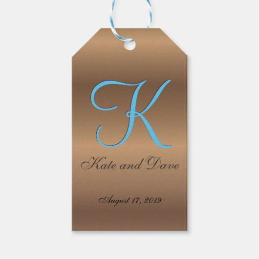 Bronze Monogram 🔑 Stilvolles Pecan Geschenkanhänger (Vorderseite)