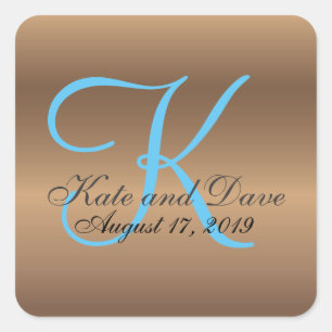 Bronze Monogram 🔑 Stilvolles Pecan Quadratischer Aufkleber