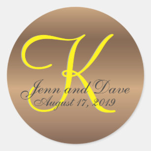 Bronze Monogram 🔑 Stilvolles Pecan Runder Aufkleber