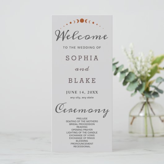 Bronze Moon Phases Light Gray Wedding Program (Stehend Vorderseite)