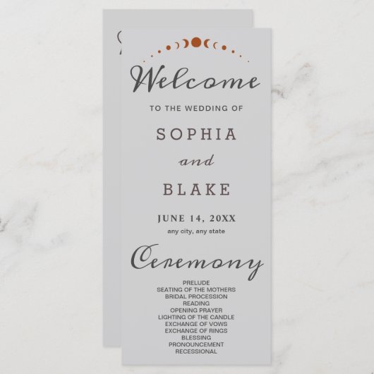 Bronze Moon Phases Light Gray Wedding Program (Vorne/Hinten)