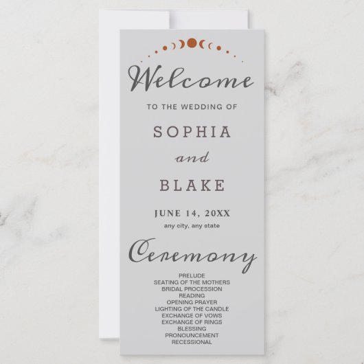 Bronze Moon Phases Light Gray Wedding Program (Vorderseite)