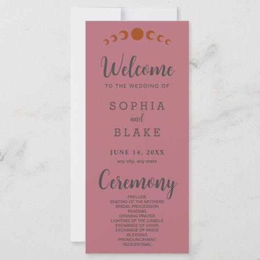 Bronze Moon Phases Rose Gold Wedding Program (Vorderseite)