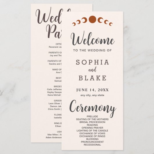 Bronze Moon Phases Seashell Wedding Program (Vorne/Hinten)