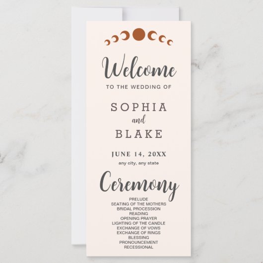 Bronze Moon Phases Seashell Wedding Program (Vorderseite)