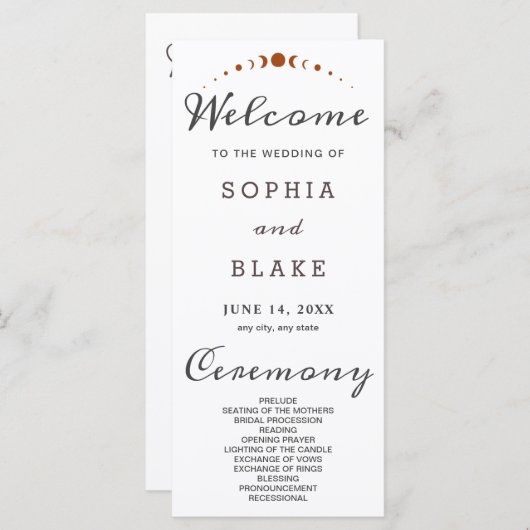 Bronze Moon Phases White Wedding Program (Vorne/Hinten)