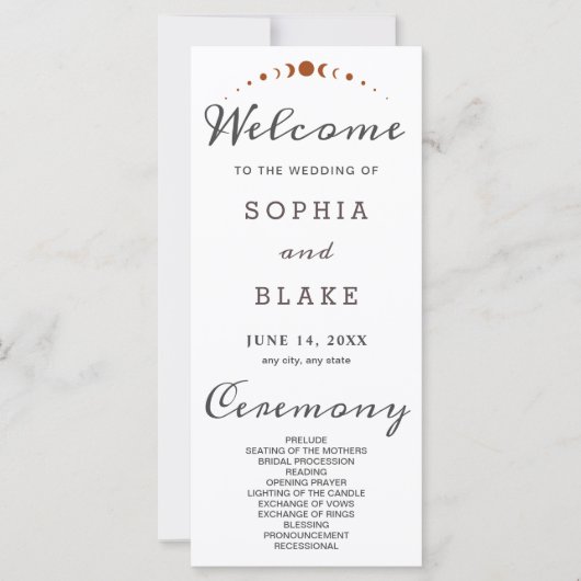 Bronze Moon Phases White Wedding Program (Vorderseite)