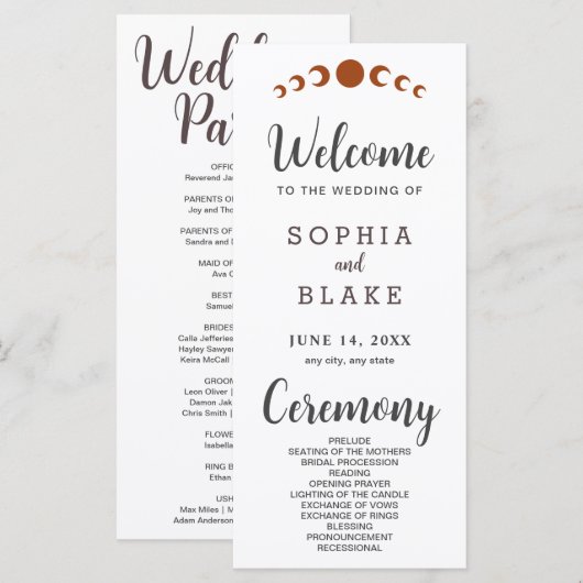 Bronze Moon Phases White Wedding Program (Vorne/Hinten)