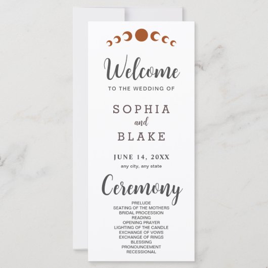 Bronze Moon Phases White Wedding Program (Vorderseite)