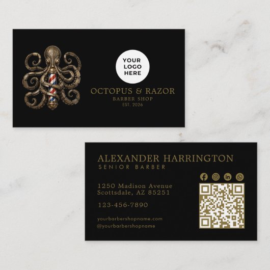 Bronze Octopus Professional Friseursalon QR-Code Visitenkarte (Vorne/Hinten)