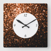 Bronze Orange Brown Glitzer Glitzern mit Zahlen Quadratische Wanduhr (Vorderseite)