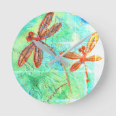 Bronze Orange Dragonfly Splash Runde Wanduhr (Vorderseite)