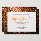 Bronze-Orange Glitzern Sweet 16 elegante Schrift Einladung (Vorne/Hinten)