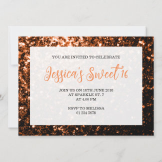 Bronze-Orange Glitzern Sweet 16 elegante Schrift Einladung
