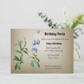 Bronze Party aus Metallic mit blauen Blumen laden  Einladung (Stehend Vorderseite)