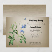 Bronze Party aus Metallic mit blauen Blumen laden  Einladung (Vorne/Hinten)