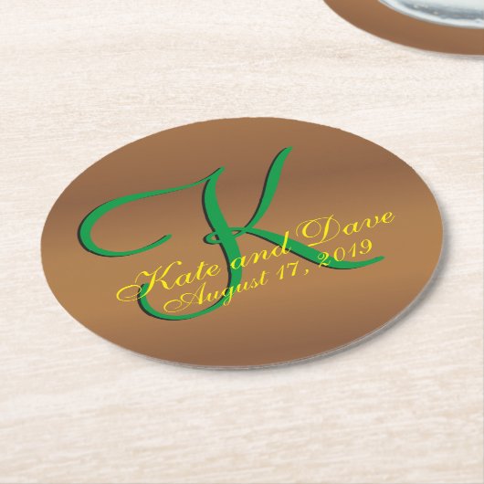 Bronze Pecan 3d Monogram Runder Pappuntersetzer (Angewinkelt)