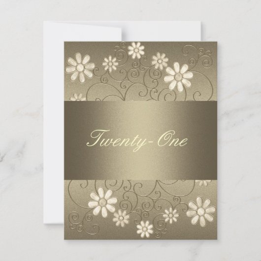 Bronze Pewter Metal Cream Blume 21. Geburtstag Einladung (Vorderseite)