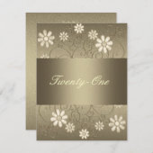 Bronze Pewter Metal Cream Blume 21. Geburtstag Einladung (Vorne/Hinten)