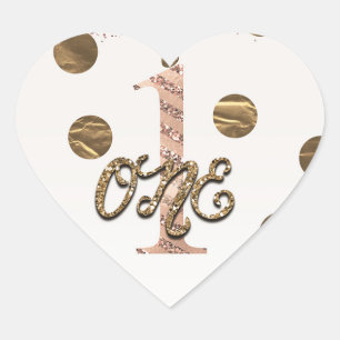 Bronze Polka Dots Rose Gold EINS 1 1. Geburtstag Herz-Aufkleber