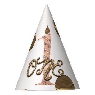 Bronze Polka Dots Rose Gold EINS 1 1. Geburtstag Partyhütchen