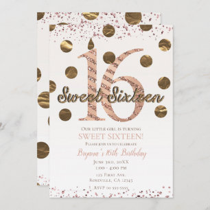 Bronze Polka Dots Rose Gold Sweet 16 Geburtstag Einladung