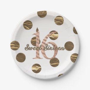Bronze Polka Dots Rose Gold Sweet 16 Geburtstag Pappteller