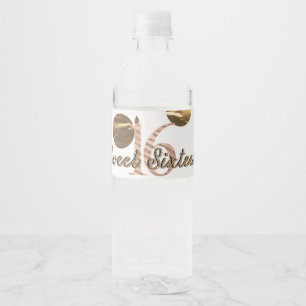 Bronze Polka Dots Rose Gold Sweet 16 Geburtstag Wasserflaschenetikett