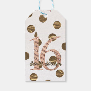 Bronze Polka Dots Roségold Süße 16. Geburtstag Geschenkanhänger