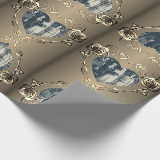 Bronze Rose Herz Rahmen Ihr Foto Wrapping Geschenkpapier (Ecke)