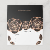 Bronze-Rose mit Blätter auf Schwarz anpassbar Platzkarte (Außenseite Aufgefaltet)