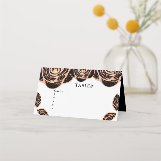 Bronze-Rose mit Blätter auf Schwarz anpassbar Platzkarte (Vorderseite)