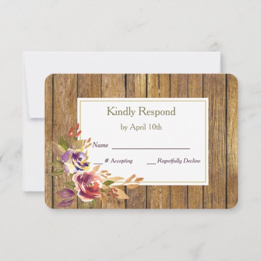 Bronze Rose Warm Wood Wedding RSVP Karte (Vorderseite)