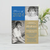 Bronze & Royal Blue Foto Abschluss Ankündigung (Stehend Vorderseite)