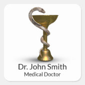 Bronze Schlange Bowl Medical Hygieia White Caduceu Quadratischer Aufkleber (Vorderseite)