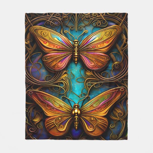 Bronze-Schmetterlinge auf Aqua Blue Fleecedecke (Vorderseite)