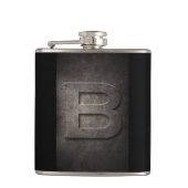 Bronze-Schwarzmetall-B-Monogramm-Flasche Flachmann (Vorderseite)