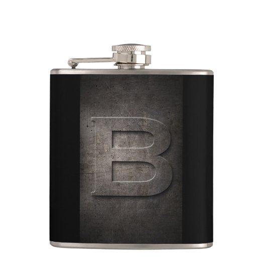 Bronze-Schwarzmetall-B-Monogramm-Flasche Flachmann (Vorderseite)